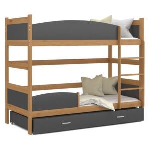 Dětská patrová postel se šuplíkem TWISTER X - 190x80 cm - šedá/olše