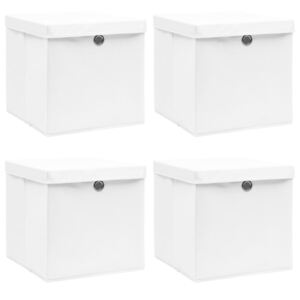 Úložné boxy s víky 4 ks bílé 32 x 32 x 32 cm textil