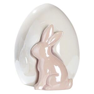 GILDE Velikonoční dekorace porcelánový zajíček s vajíčkem bílá perleť/růžová, 14,5x13x16,5 cm