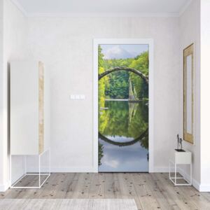 GLIX Fototapeta na dveře - Tranquil Lake Bridge Water Reflection | 91x211 cm