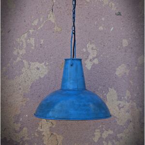 VINTAGE modrá závěsná retro lampa - retro industriální o průměru 36 cm