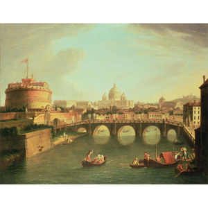 Obraz, Reprodukce - A View of Rome with the Bridge and Castel St. Angelo by the Tiber, Gaspar van (1653-1736) Wittel