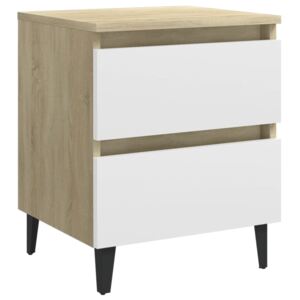Noční stolek Brunati - dřevotříska - 40x35x50 cm | bílý a dub sonoma