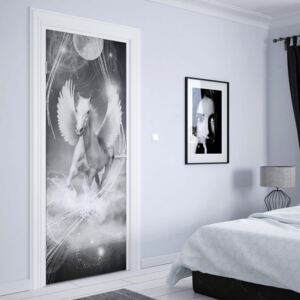 GLIX Fototapeta na dveře - Winged Horses Pegasus Black And White | 91x211 cm