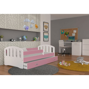 Dětská postel ŠTÍSTKO barevná + matrace + rošt ZDARMA, 160x80, bílá/růžová