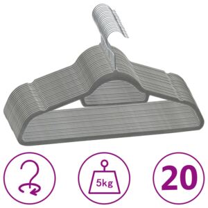 20 ks šatních ramínek protiskluzové šedé samet