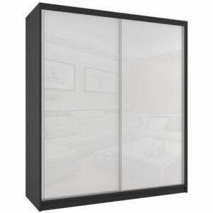 Moderní šatní skříň s posuvnými skleněnými dveřmi ve 3 variantách - šířka 158 cm černý korpus 79 Černá - Bílá