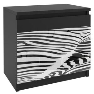 Originální noční stolek Laila - černý / zebra lesk