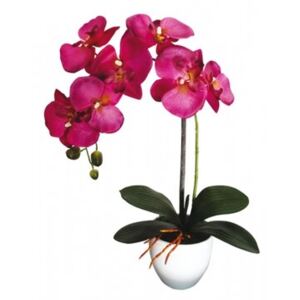 Umělá orchidej v květináči 7 květů, 55 cm, fialová