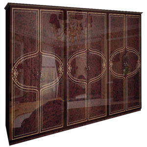Šestidveřová šatní skříň PAVLA bez zrcadla, 279x215x59,5, radica mahon