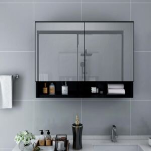 LED koupelnová zrcadlová skříňka černá 80 x 15 x 60 cm MDF