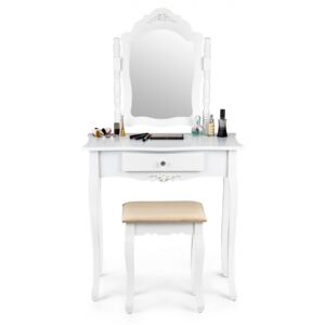 MODERNHOME Toaletní stolek se zrcadlem a stoličkou Rora bílý
