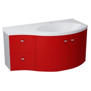 Sapho AILA umyvadlová skříňka 110x39cm, červená/stříbrná, zásuvky vlevo