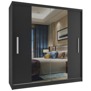 Šatní skříň se zrcadlem a posuvnými černými dveřmi 200 cm - S dojezdem