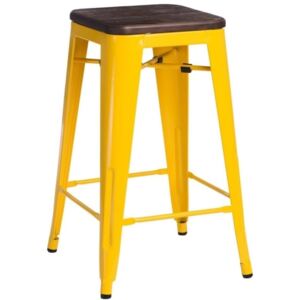 Barová židle Tolix 75, žlutá/kartáčovaný ořech