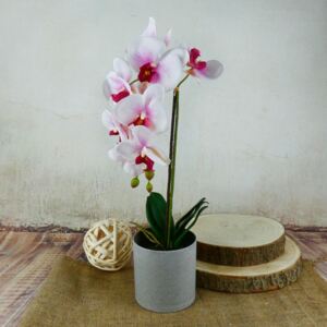 Umělá růžovo-bílá orchidej v květináči 46 cm