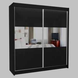 Skříň s posuvnými dveřmi a zrcadlem ROSANA, 200x216x61, černá