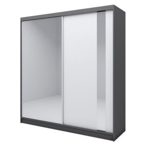 Skříň s posuvnými dveřmi a zrcadlem GRACJA, 200x216x61, bílá/grafit