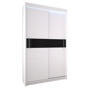 Skříň s posuvnými dveřmi NICOLE, 120x216x61, bílá/černé sklo