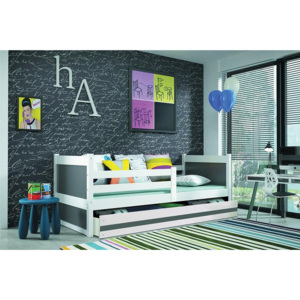 Dětská postel FIONA + matrace + rošt ZDARMA, 80x190 cm, bílý, grafit