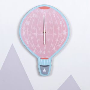 Růžové modré nástěnné hodiny ve tvaru horkovzdušného balónu