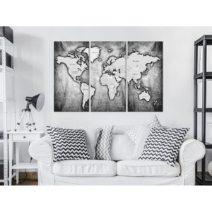 Murando DeLuxe Mapa na korkové tabuli - černo šedé kontinenty 90x60 cm