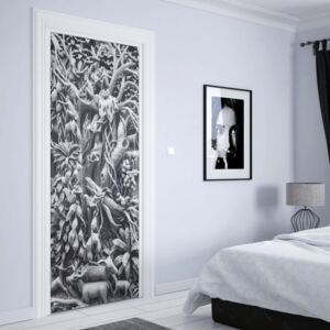 GLIX Fototapeta na dveře - 3D Carved Wood Jungle Elephants Black And White | 91x211 cm