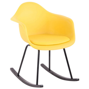 Pohodlné houpací plastové křeslo ve žluté barvě s čalouněným sedákem DO099