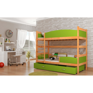 Dětská patrová postel SWING + matrace + rošt ZDARMA, 180x80, olše/zelený
