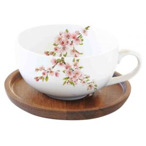 Easy Life Sakura Porcelánový šálek s babusovým táckem 250 ml
