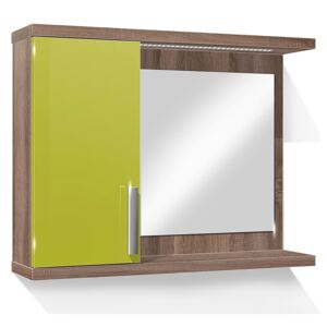Koupelnová skříňka se zrcadlem K10 levá barva skříňky: dub sonoma tmavá, barva dvířek: lemon lesk