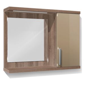 Koupelnová skříňka se zrcadlem K10 pravá barva skříňky: dub sonoma tmavá, barva dvířek: capucino lesk