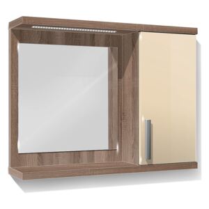 Koupelnová skříňka se zrcadlem K10 pravá barva skříňky: dub sonoma tmavá, barva dvířek: jasmín lesk