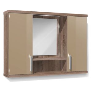Závěsná koupelnová skříňka se zrcadlem K11 barva skříňky: dub sonoma tmavá, barva dvířek: capucino lesk