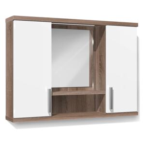 Závěsná koupelnová skříňka se zrcadlem K11 barva skříňky: dub sonoma tmavá, barva dvířek: bílý lesk