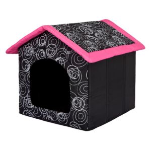 HobbyDog Pelíšek pro psa Bouda - růžová střecha VELIKOST: R1 - 38 x 32 x 38 cm
