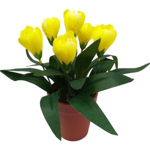 Umělá květina. Krokus v plastovém květináči, barva žlutá SG6010