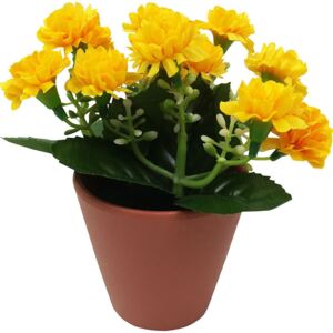 Karafiáty v keramickém květináči, barva žlutá. Květina umělá. SG5996