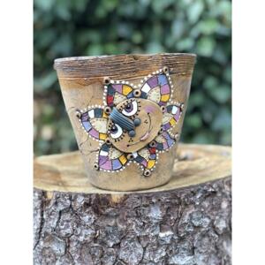 Keramika Javorník květináč - sluníčko 17 x 15 cm, hnědý