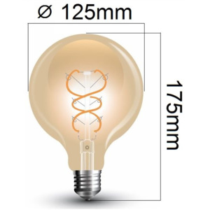 Retro LED žárovka E27 5W 300lm G125 extra teplá, filament, ekvivalent 30W