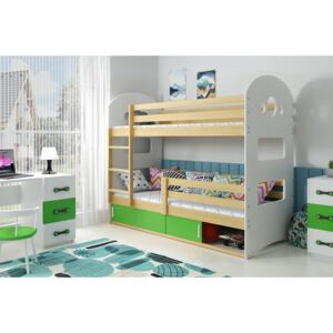 Dětská patrová postel Dominik - 2 osoby, 80x190 s úložným prostorem – Borovice, Zelená