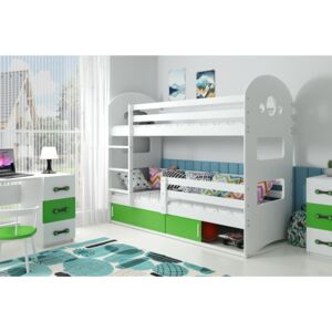 Dětská patrová postel Dominik - 2 osoby, 80x190 s úložným prostorem – Bílá, Zelená