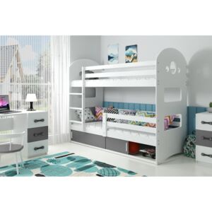 Dětská patrová postel Dominik - 2 osoby, 80x190 s úložným prostorem – Bílá, Grafit