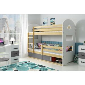 Dětská patrová postel Dominik - 2 osoby, 80x190 s úložným prostorem – Borovice, Grafit