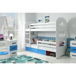Dětská patrová postel Dominik - 2 osoby, 80x190 s úložným prostorem – Bílá, Modrá