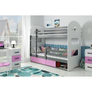 Dětská patrová postel Dominik - 2 osoby, 80x160 s úložným prostorem – Grafit, Růžová