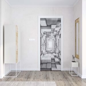 GLIX Fototapeta na dveře - 3D Wood Tunnel Optical Illusion Black And White | 91x211 cm