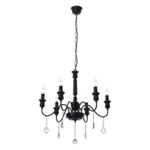 Light for home - Černý kovový lustr s dřevěnými prvky 20006 "Elegant", 6x40W, E14, černá