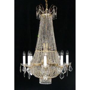 6 Arms basket crystal chandelier with Strass crystal chains - (8+5) candle bulbs