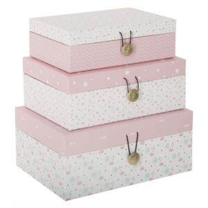 Krabička, krabice, kontejner pro uchovávání, box, dekorativní krabice, ANGEL 3 ks, barva růžová